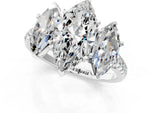 Marquise Cut Diamond Trellis Three-Stone Engagement Ring in White gold with Round Side Stones_19