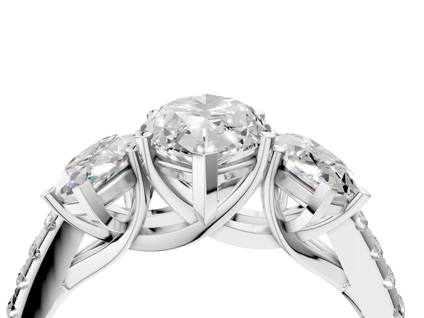 Marquise Cut Diamond Trellis Three-Stone Engagement Ring in White gold with Round Side Stones_22
