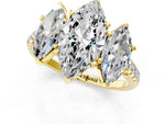 Marquise Cut Diamond Trellis Three-Stone Engagement Ring in Yellow gold with Round Side Stones_19