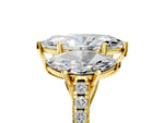 Marquise Cut Diamond Trellis Three-Stone Engagement Ring in Yellow gold with Round Side Stones_23