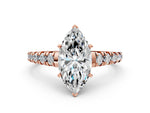 Marquise Cut Diamond Vintage Scroll Solitaire Ring in Rose gold with Graduated Round Side Stones_12