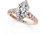 Marquise Cut Diamond Vintage Scroll Solitaire Ring in Rose gold with Graduated Round Side Stones_13