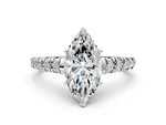 Marquise Cut Diamond Vintage Scroll Solitaire Ring in White gold with Graduated Round Side Stones_18