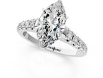 Marquise Cut Diamond Vintage Scroll Solitaire Ring in White gold with Graduated Round Side Stones_19