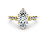 Marquise Cut Diamond Vintage Scroll Solitaire Ring in Yellow gold with Graduated Round Side Stones_12