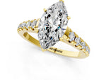Marquise Cut Diamond Vintage Scroll Solitaire Ring in Yellow gold with Graduated Round Side Stones_13