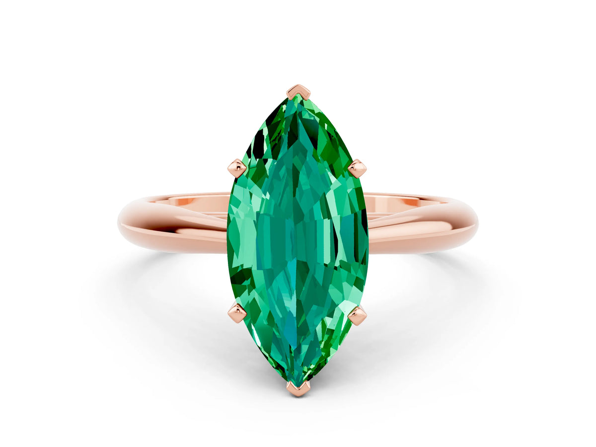 Marquise Cut Emerald Cathedral Solitaire Engagement Ring in Rose gold with Prong Setting