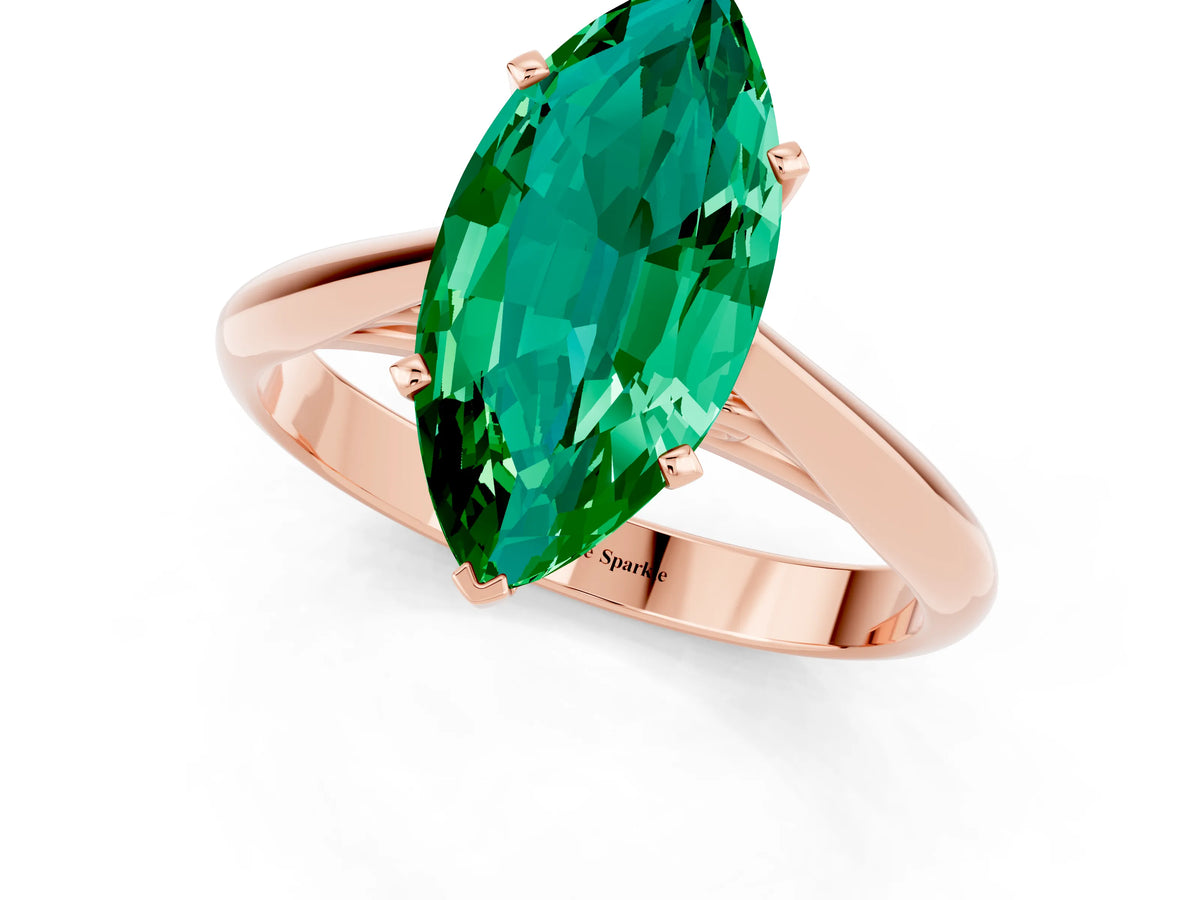 Marquise Cut Emerald Cathedral Solitaire Engagement Ring in Rose gold with Prong Setting_1