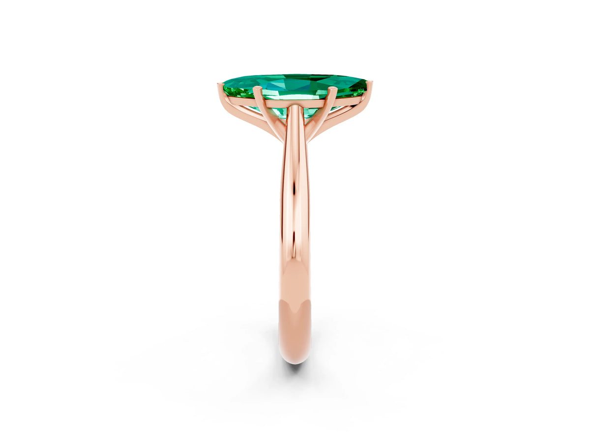 Marquise Cut Emerald Cathedral Solitaire Engagement Ring in Rose gold with Prong Setting_2