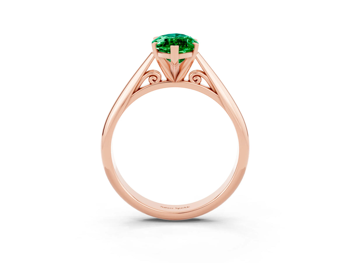 Marquise Cut Emerald Cathedral Solitaire Engagement Ring in Rose gold with Prong Setting_3