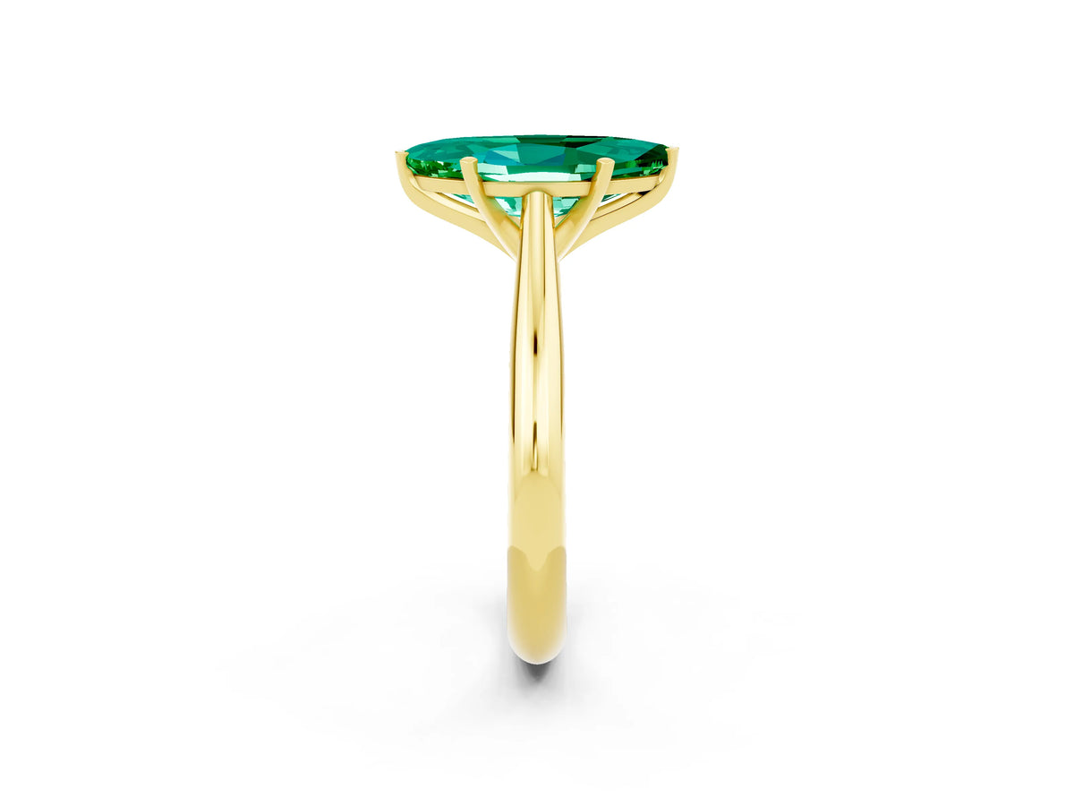 Marquise Cut Emerald Cathedral Solitaire Engagement Ring in Yellow gold with Prong Setting_2
