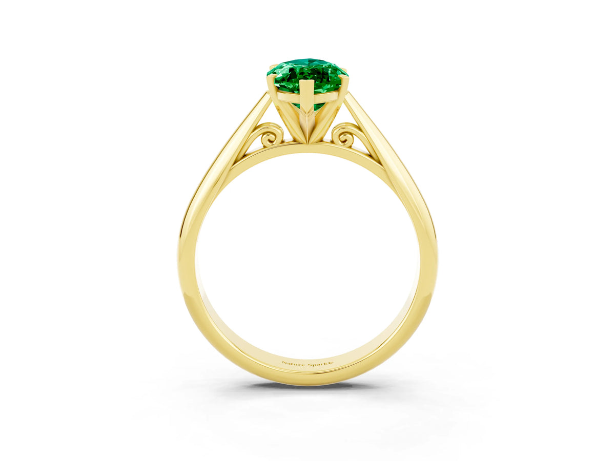 Marquise Cut Emerald Cathedral Solitaire Engagement Ring in Yellow gold with Prong Setting_3