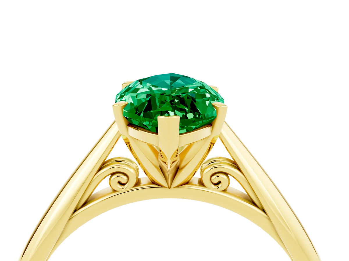 Marquise Cut Emerald Cathedral Solitaire Engagement Ring in Yellow gold with Prong Setting_4