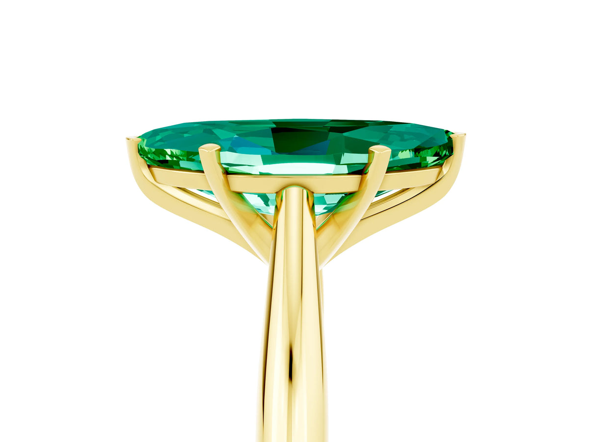 Marquise Cut Emerald Cathedral Solitaire Engagement Ring in Yellow gold with Prong Setting_5