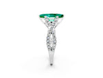 Marquise Cut Emerald Solitaire Ring in Platinum with Interwoven Pavé Band and Prong Setting_8