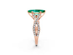 Marquise Cut Emerald Solitaire Ring in Rose gold with Interwoven Pavé Band and Prong Setting_2