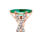 Marquise Cut Emerald Solitaire Ring in Rose gold with Interwoven Pavé Band and Prong Setting_5