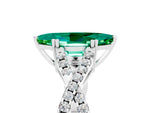 Marquise Cut Emerald Solitaire Ring in Silver with Interwoven Pavé Band and Prong Setting_11
