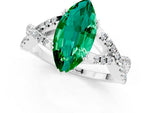 Marquise Cut Emerald Solitaire Ring in White gold with Interwoven Pavé Band and Prong Setting_1