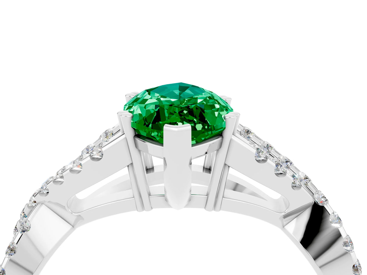 Marquise Cut Emerald Solitaire Ring in White gold with Interwoven Pavé Band and Prong Setting_4