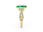 Marquise Cut Emerald Solitaire Ring in Yellow gold with Interwoven Pavé Band and Prong Setting_2