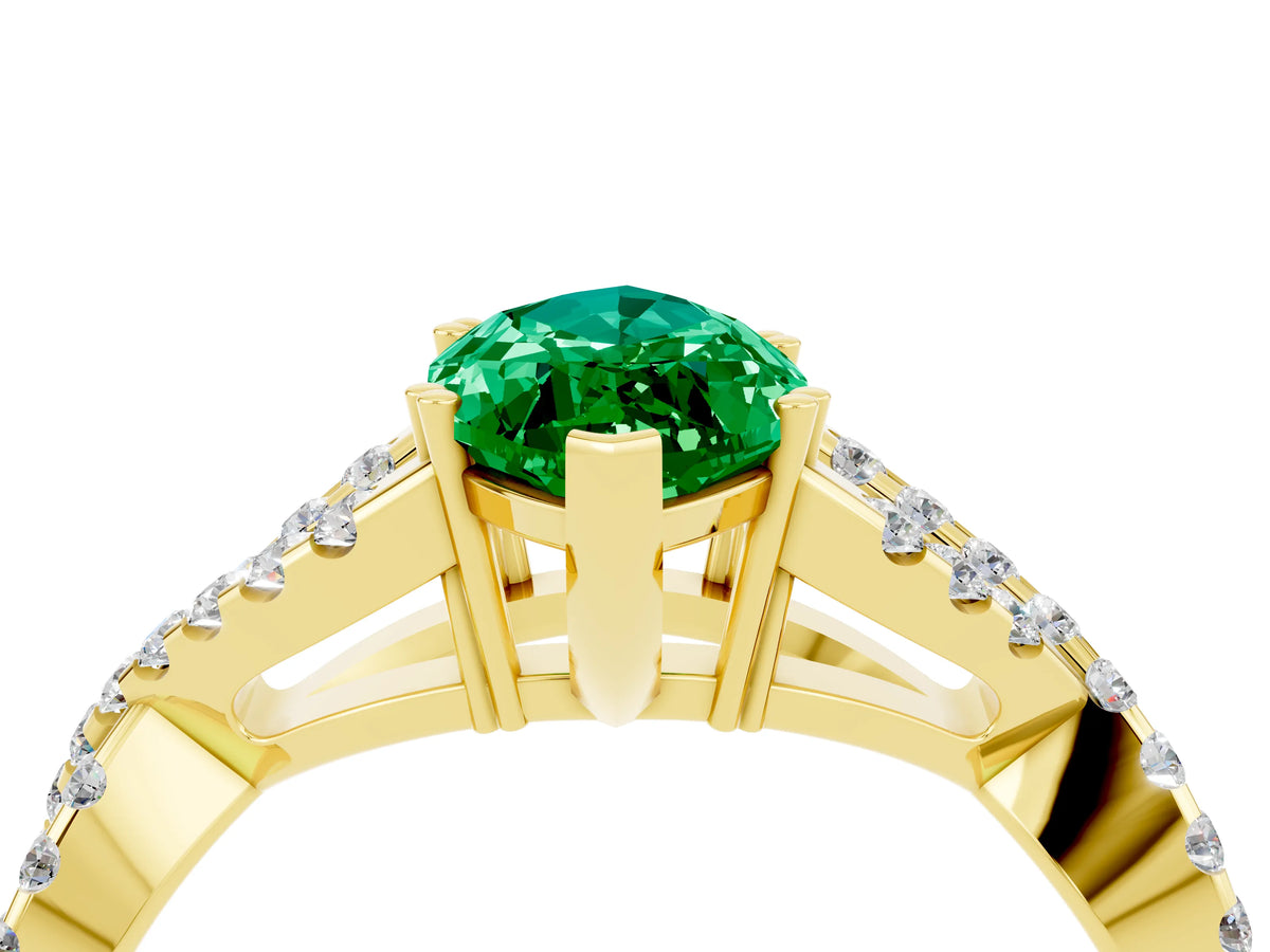 Marquise Cut Emerald Solitaire Ring in Yellow gold with Interwoven Pavé Band and Prong Setting_4