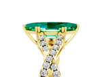 Marquise Cut Emerald Solitaire Ring in Yellow gold with Interwoven Pavé Band and Prong Setting_5