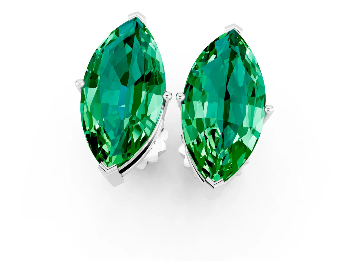 Marquise Cut Emerald Stud Earrings in White gold with Basket Setting_1