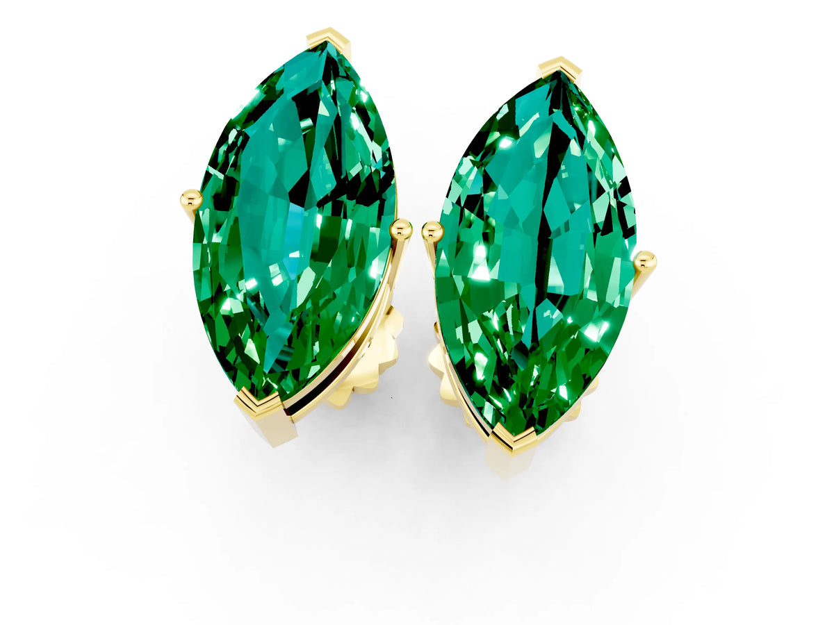 Marquise Cut Emerald Stud Earrings in Yellow gold with Basket Setting_1