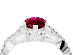 Marquise Cut Garnet Solitaire Ring in Platinum with Interwoven Pavé Band and Prong Setting_10