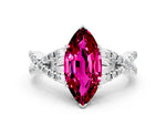 Marquise Cut Garnet Solitaire Ring in Platinum with Interwoven Pavé Band and Prong Setting_6