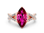 Marquise Cut Garnet Solitaire Ring in Rose gold with Interwoven Pavé Band and Prong Setting