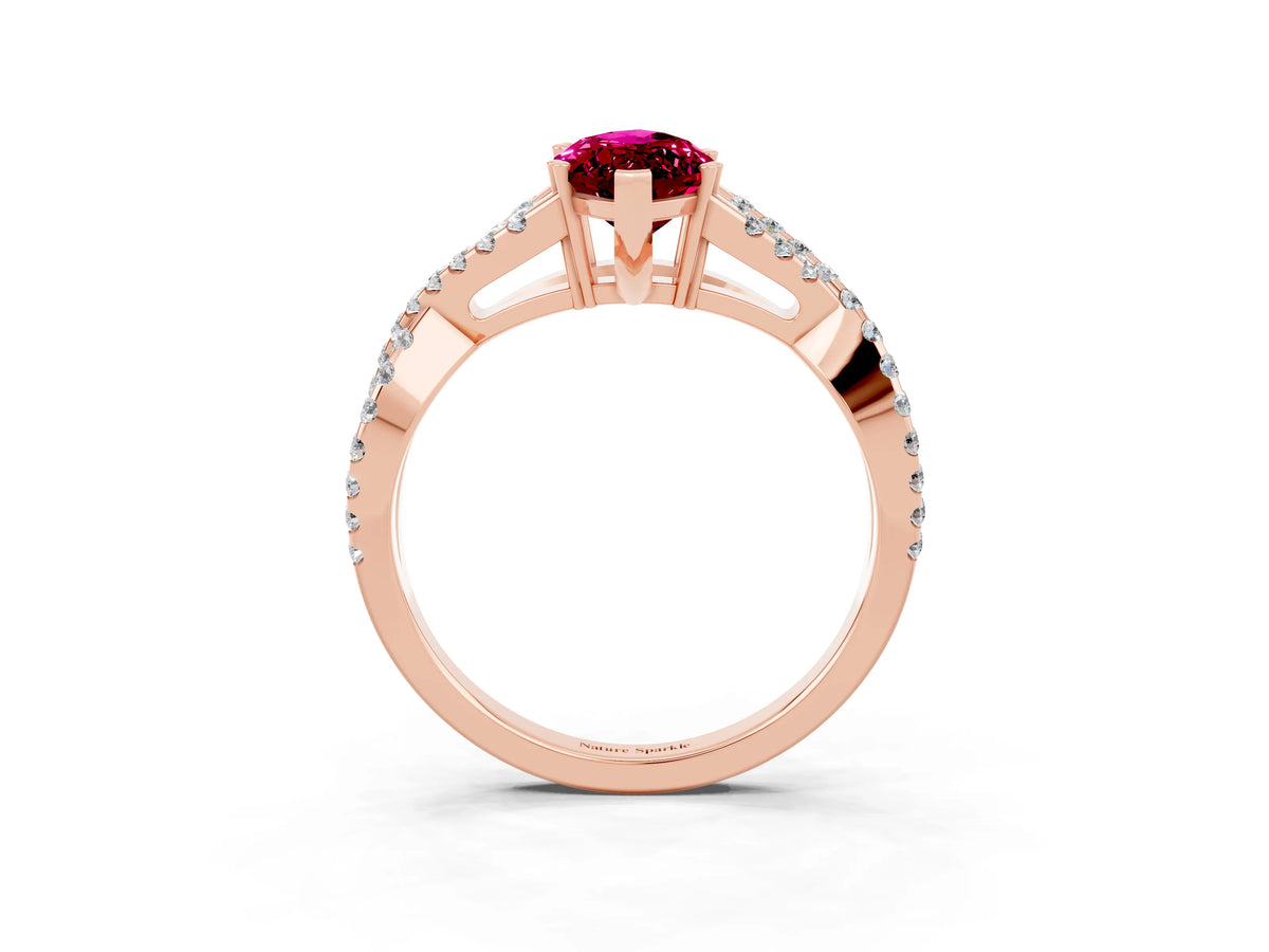 Marquise Cut Garnet Solitaire Ring in Rose gold with Interwoven Pavé Band and Prong Setting_3