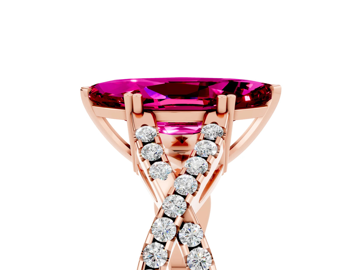 Marquise Cut Garnet Solitaire Ring in Rose gold with Interwoven Pavé Band and Prong Setting_5