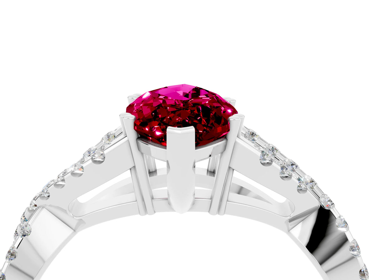 Marquise Cut Garnet Solitaire Ring in White gold with Interwoven Pavé Band and Prong Setting_4