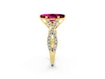 Marquise Cut Garnet Solitaire Ring in Yellow gold with Interwoven Pavé Band and Prong Setting_2