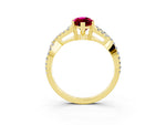 Marquise Cut Garnet Solitaire Ring in Yellow gold with Interwoven Pavé Band and Prong Setting_3