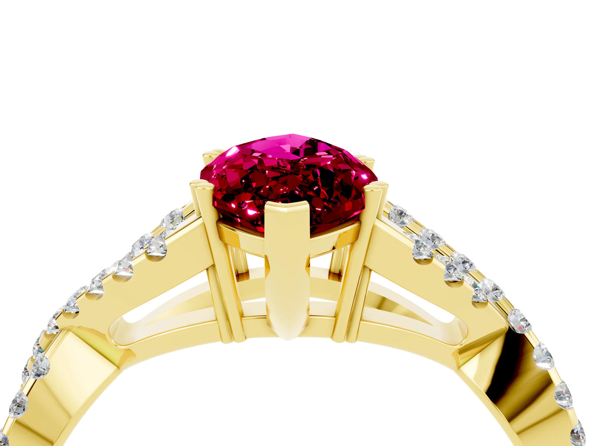 Marquise Cut Garnet Solitaire Ring in Yellow gold with Interwoven Pavé Band and Prong Setting_4