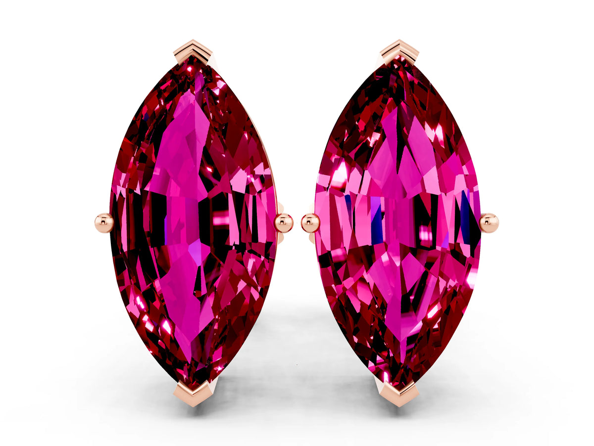 Marquise Cut Garnet Stud Earrings in Rose gold with Basket Setting