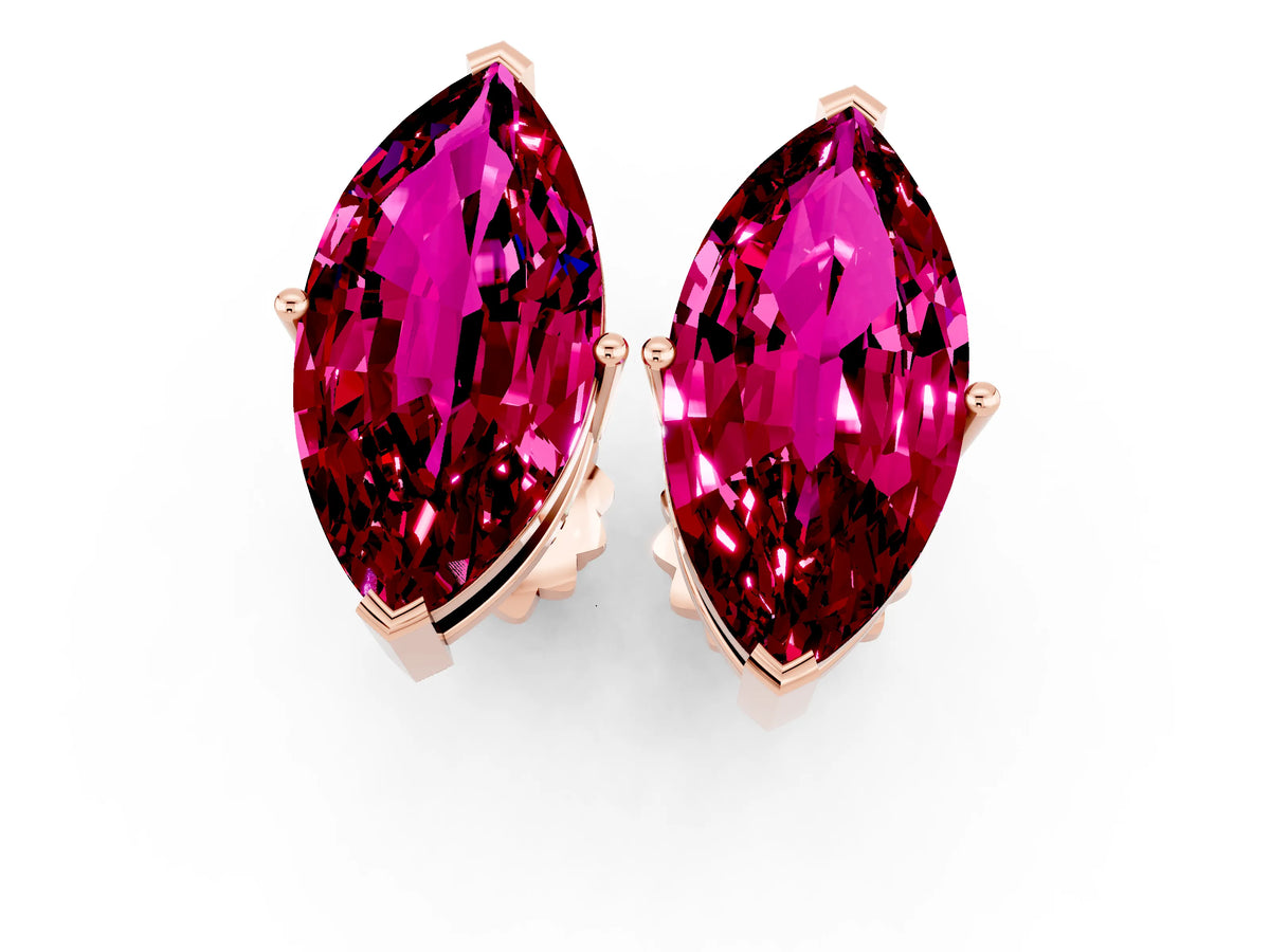 Marquise Cut Garnet Stud Earrings in Rose gold with Basket Setting_1