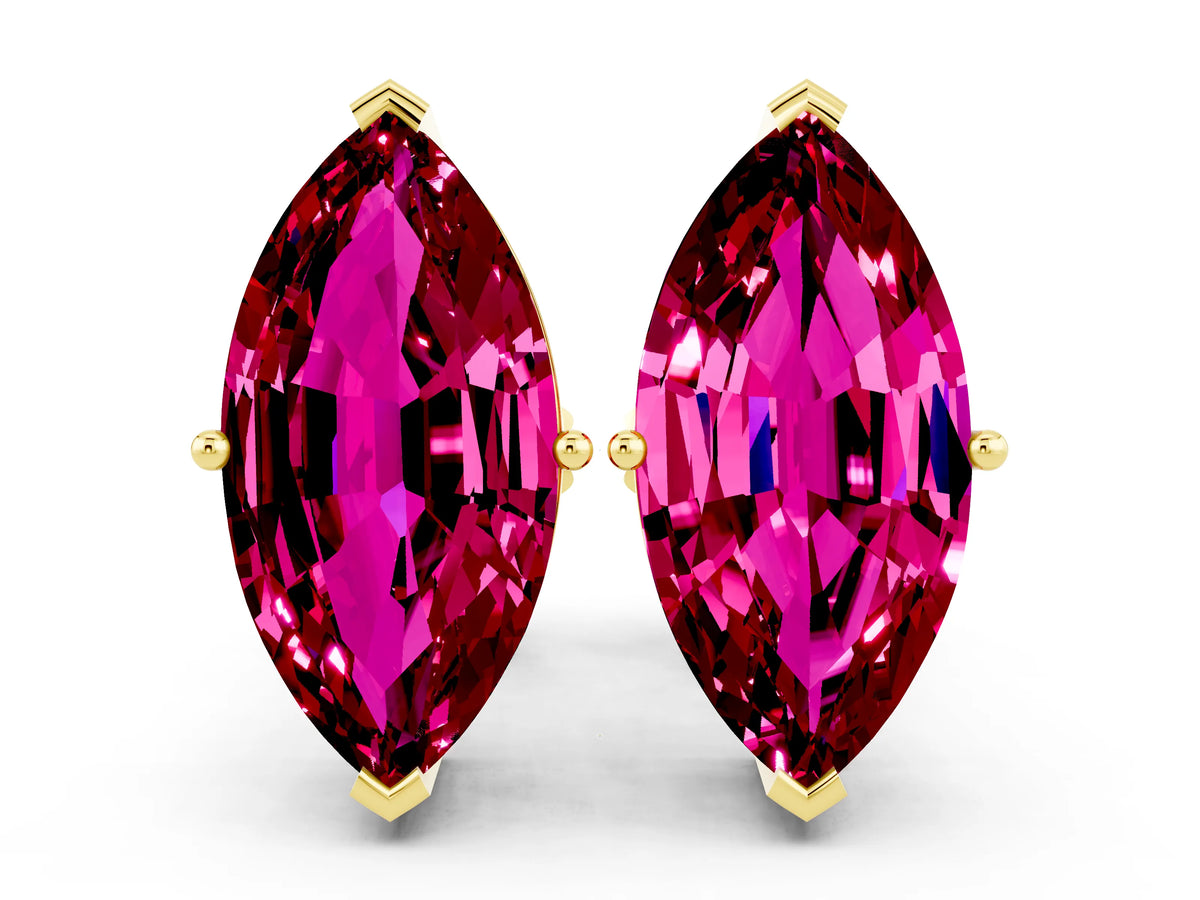 Marquise Cut Garnet Stud Earrings in Yellow gold with Basket Setting