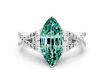Marquise Cut Green Sapphire Solitaire Ring in Platinum with Interwoven Pavé Band and Prong Setting_6