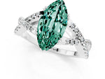 Marquise Cut Green Sapphire Solitaire Ring in Platinum with Interwoven Pavé Band and Prong Setting_7