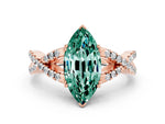 Marquise Cut Green Sapphire Solitaire Ring in Rose gold with Interwoven Pavé Band and Prong Setting