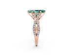 Marquise Cut Green Sapphire Solitaire Ring in Rose gold with Interwoven Pavé Band and Prong Setting_2