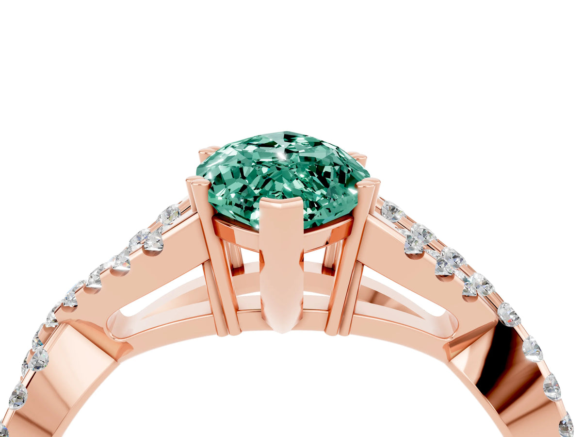 Marquise Cut Green Sapphire Solitaire Ring in Rose gold with Interwoven Pavé Band and Prong Setting_4