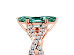 Marquise Cut Green Sapphire Solitaire Ring in Rose gold with Interwoven Pavé Band and Prong Setting_5