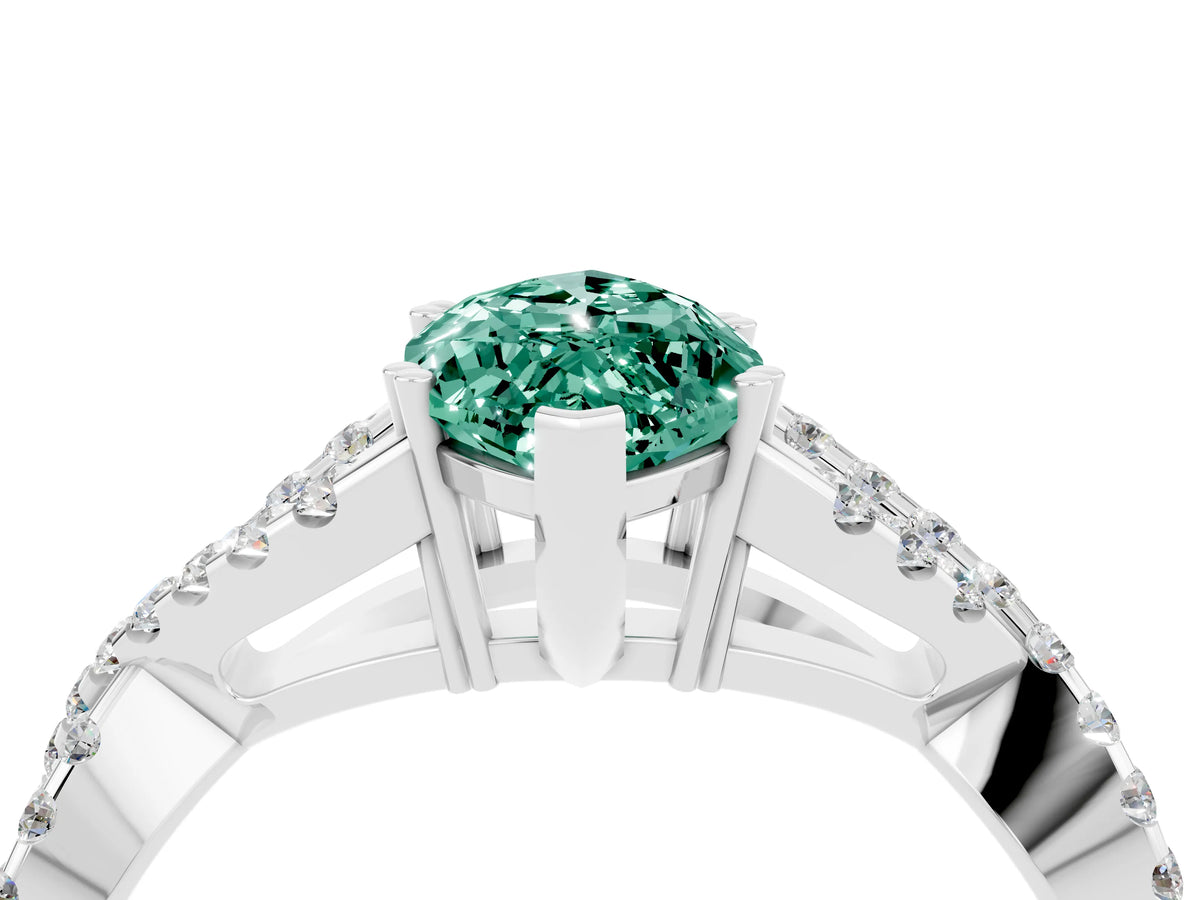 Marquise Cut Green Sapphire Solitaire Ring in White gold with Interwoven Pavé Band and Prong Setting_4