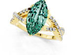 Marquise Cut Green Sapphire Solitaire Ring in Yellow gold with Interwoven Pavé Band and Prong Setting_1