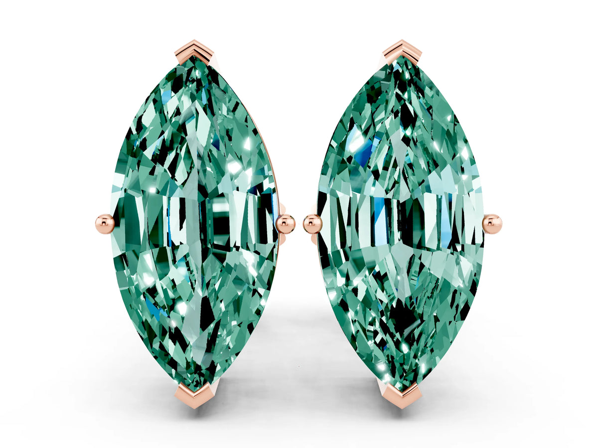 Marquise Cut Green Sapphire Stud Earrings in Rose gold with Basket Setting